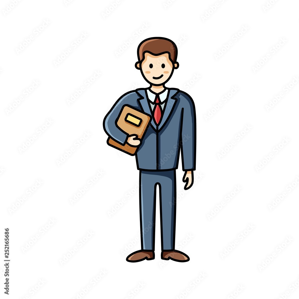 Business man holding a file holder. Infographic element. Vector character Business man holding a file holder. Infographic element. Vector character