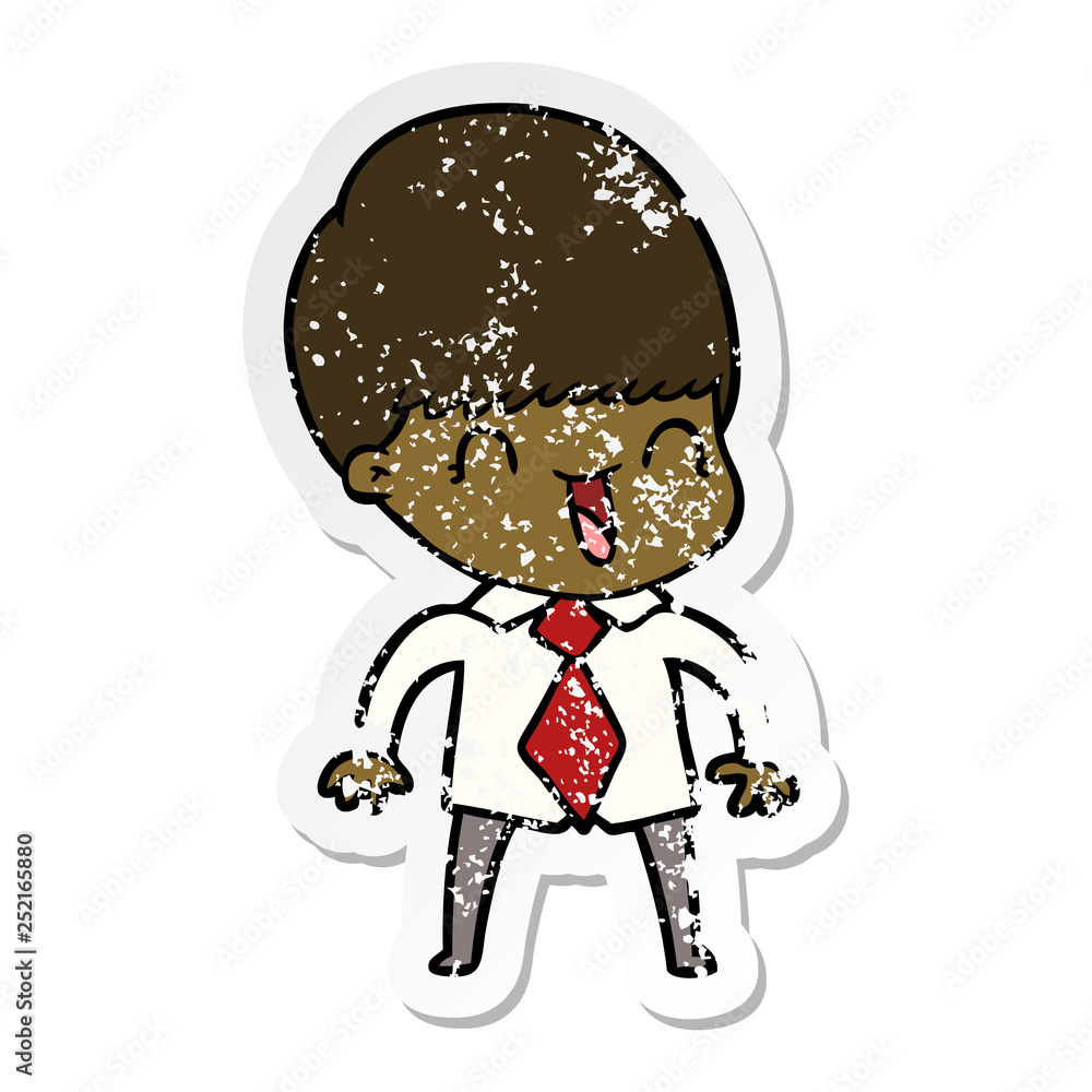 distressed sticker of a happy cartoon boy distressed sticker of a happy cartoon boy