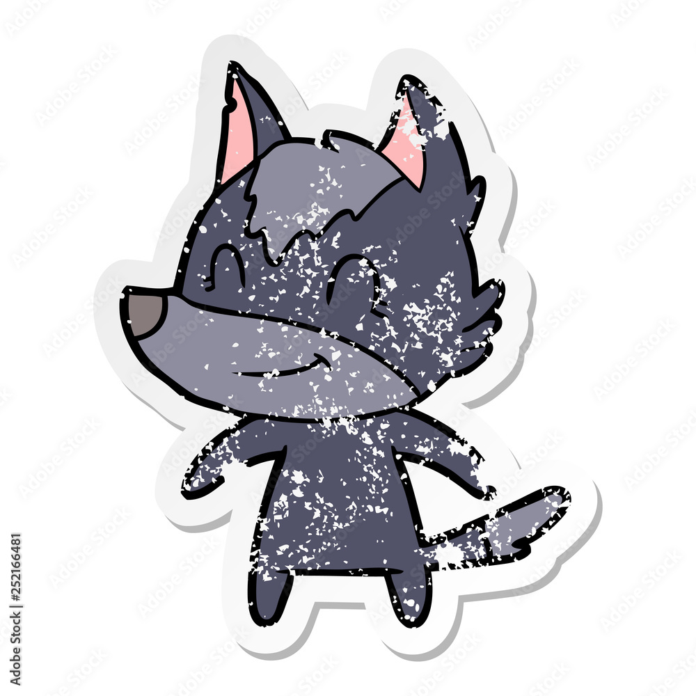 Obraz premium distressed sticker of a friendly cartoon wolf