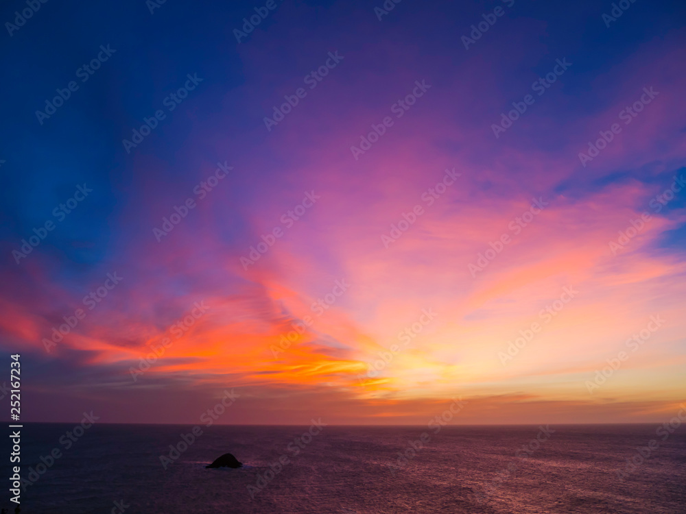 Beautiful sunset over the Caribbean Sea as seen from the coast of Colombia