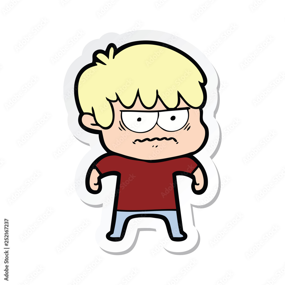 sticker of a annoyed cartoon boy sticker of a annoyed cartoon boy