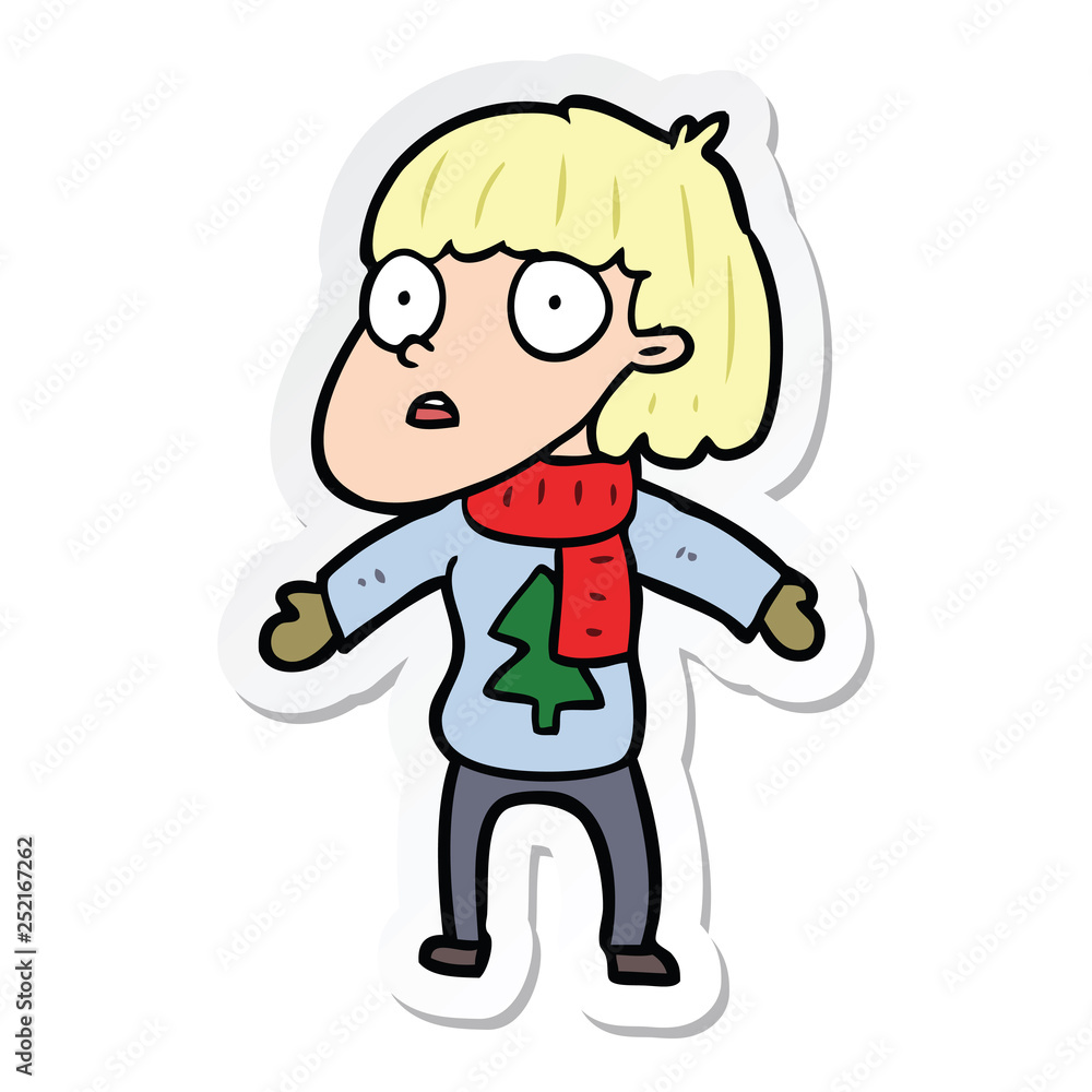 sticker of a cartoon surprised christmas person sticker of a cartoon surprised christmas person