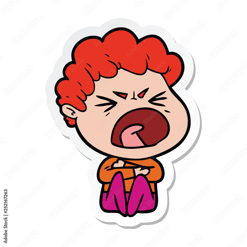 sticker of a cartoon furious man sticker of a cartoon furious man