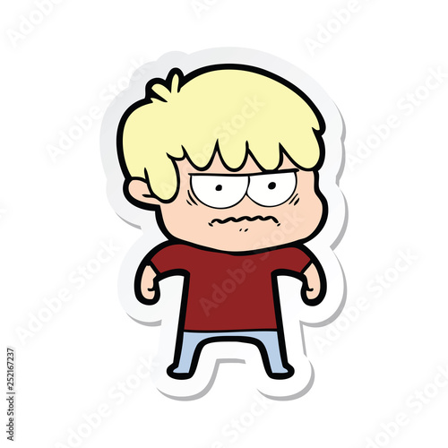 sticker of a annoyed cartoon boy