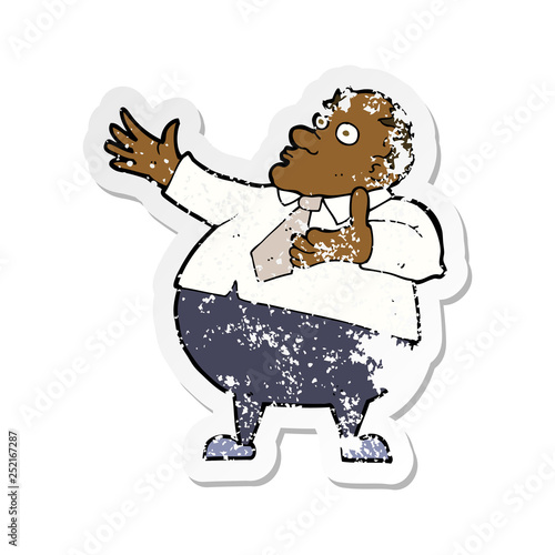 retro distressed sticker of a cartoon exasperated middle aged man