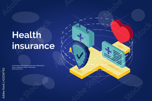 Medical care concept in isometric for healthcare design.