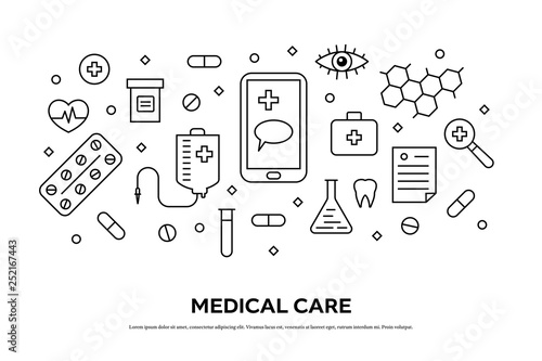 Healthcare concept with medical icons in thin line style