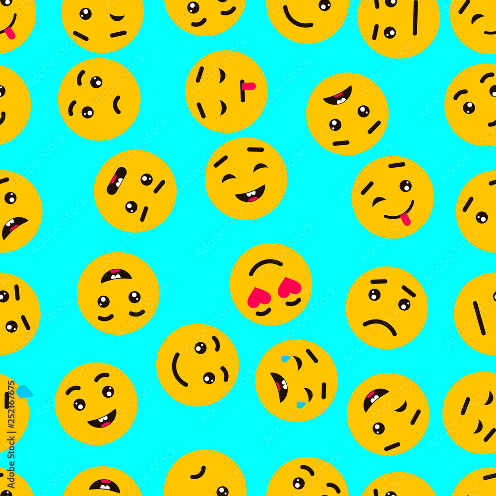 Fototapeta premium Seamless pattern with funny round emoji.