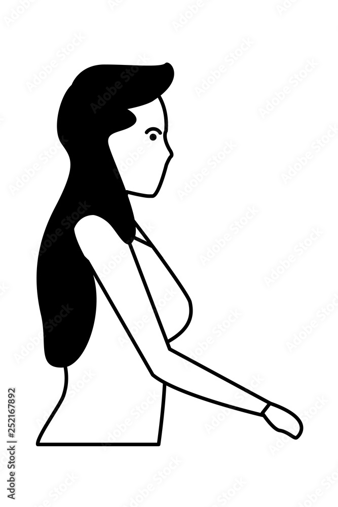 young woman cartoon in black and white young woman cartoon in black and white