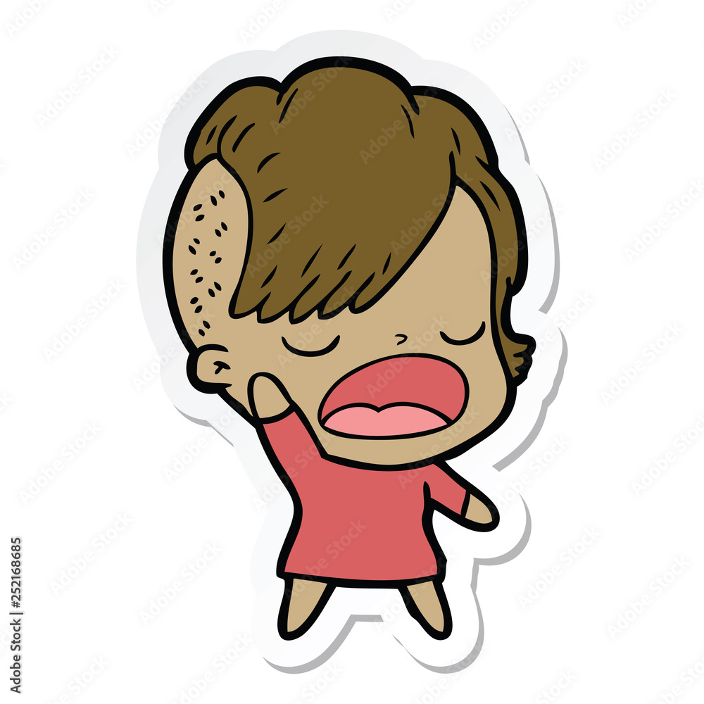 sticker of a cartoon cool hipster girl talking sticker of a cartoon cool hipster girl talking