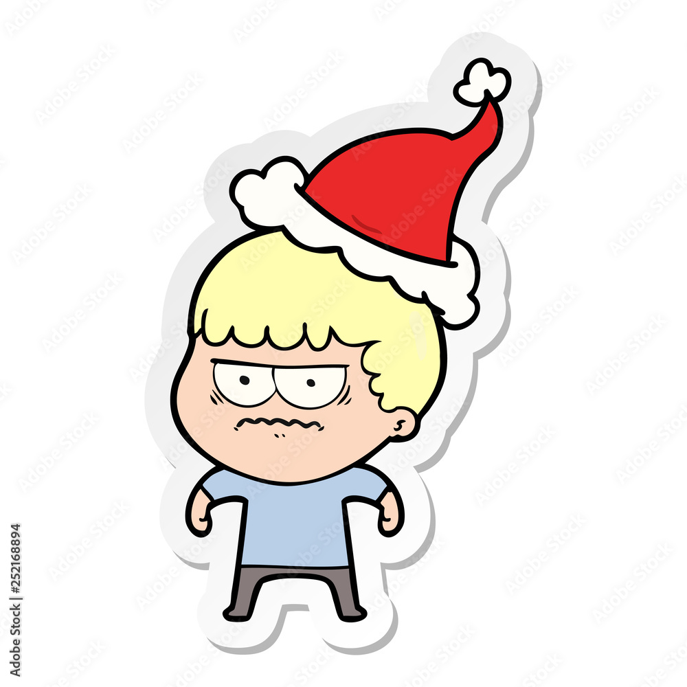 sticker cartoon of a annoyed man wearing santa hat sticker cartoon of a annoyed man wearing santa hat