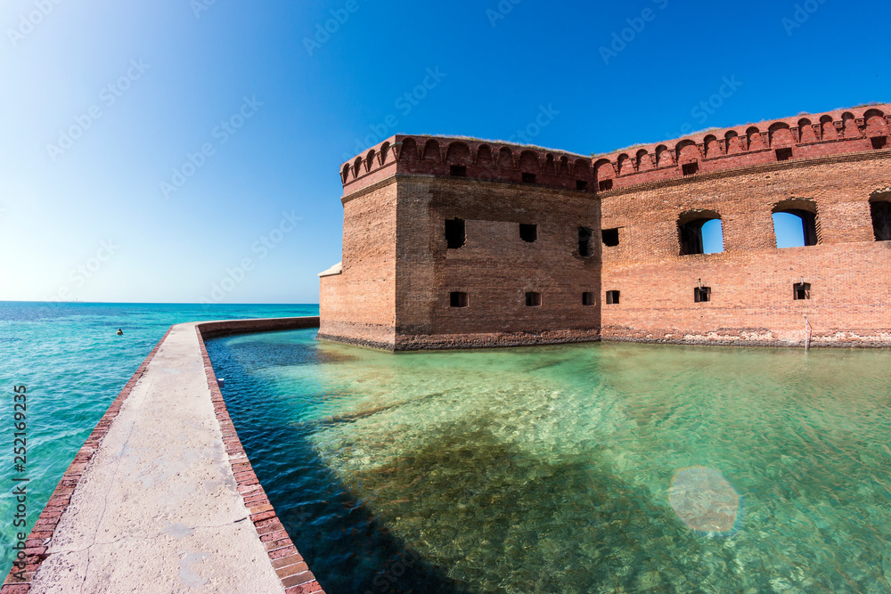 Landscape view of the waters outside of Fort Jefferson in Dry Tortugas National Park (Florida).