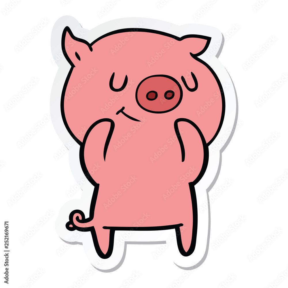 sticker of a happy cartoon pig sticker of a happy cartoon pig