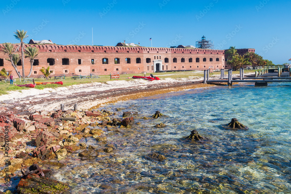 Landscape view of the structure of Fort Jefferson in Dry Tortugas National Park (Florida).