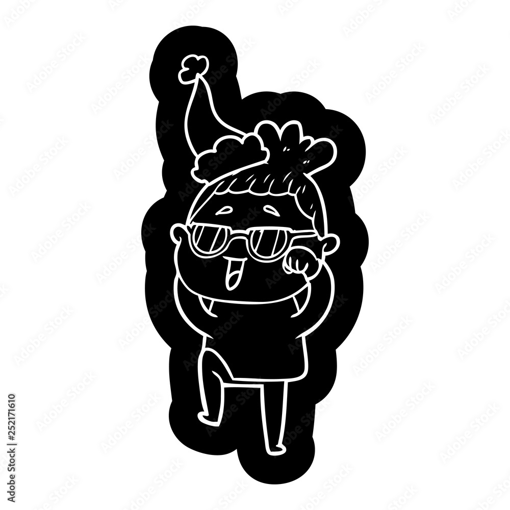 cartoon icon of a happy woman wearing spectacles wearing santa hat cartoon icon of a happy woman wearing spectacles wearing santa hat
