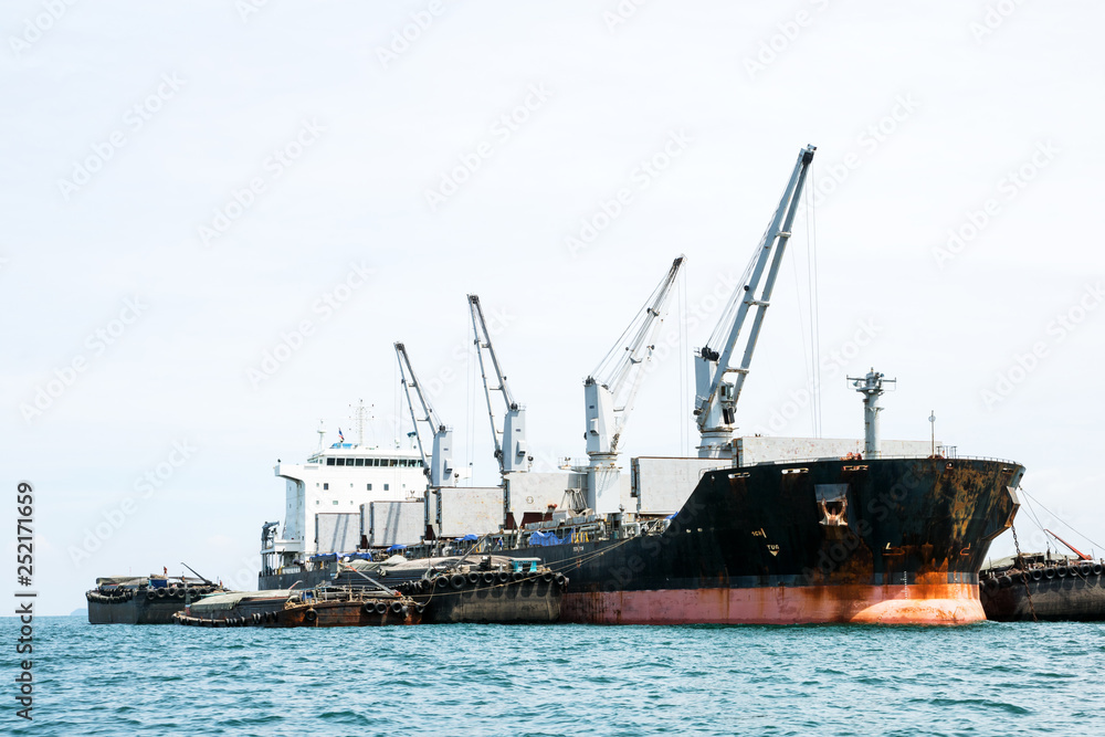 Shipping port, Cargo Ship transfer goods in ocean for logistic Import export in thailand