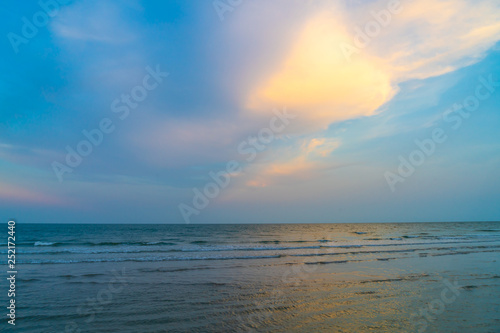 beautiful twilight sky with sea beach © topntp