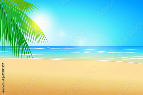 Fototapeta Naklejka Na Ścianę i Meble -  Illustration Summer beach and palm trees