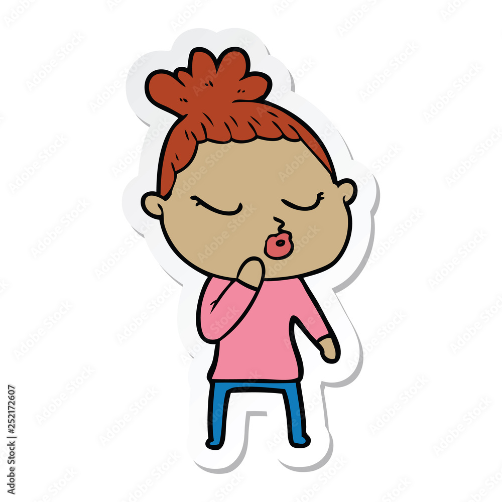 sticker of a cartoon calm woman