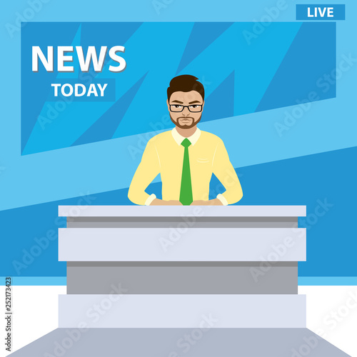 European or arabic male television host in modern studio,flat workplace