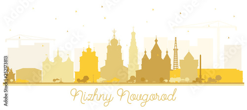 Nizhny Novgorod Russia City Skyline Silhouette with Golden Buildings Isolated on White Background.