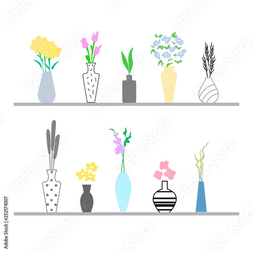 Collection of stylish bouquets in vases. Great for use by flower shops. Cool graphics.  Vector illustration