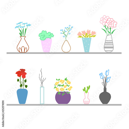 Collection of stylish bouquets in vases. Great for use by flower shops. Cool graphics.  Vector illustration
