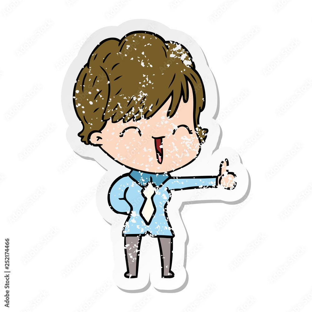 distressed sticker of a cartoon laughing woman distressed sticker of a cartoon laughing woman