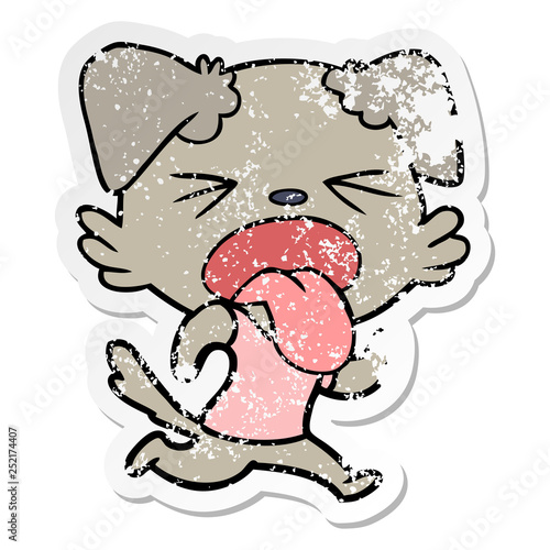 distressed sticker of a cartoon disgusted dog