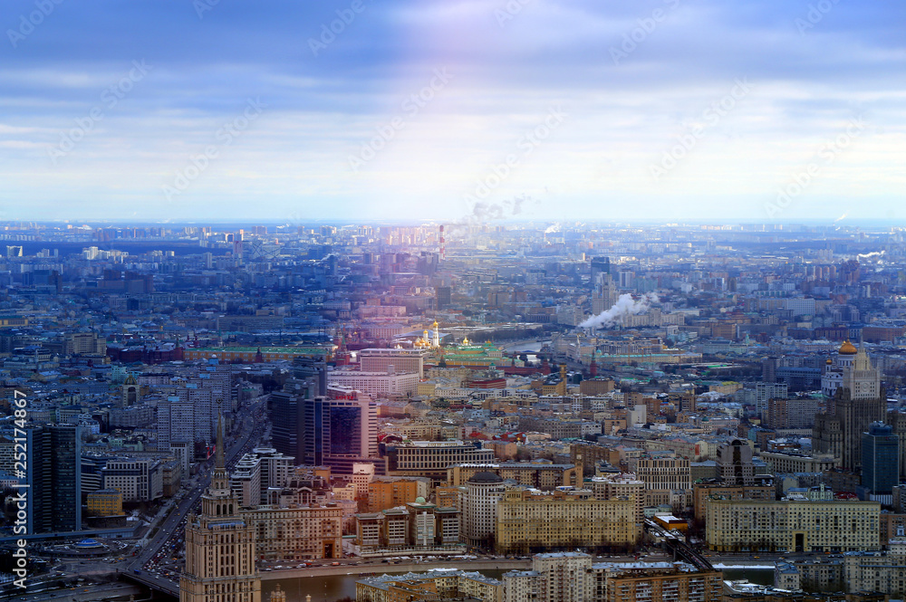 Naklejka premium Beautiful cityscape view from above on Moscow with landmarks