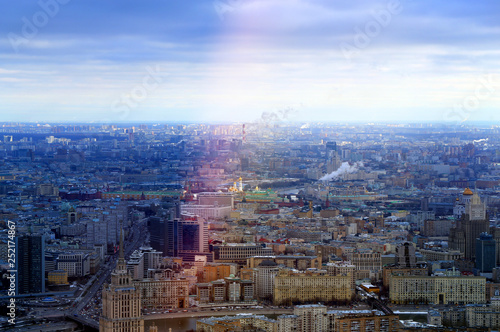 Beautiful cityscape view from above on Moscow with landmarks