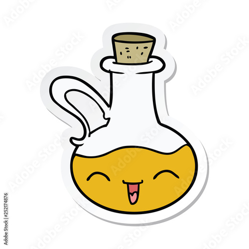 sticker of a cartoon happy bottle of olive oil