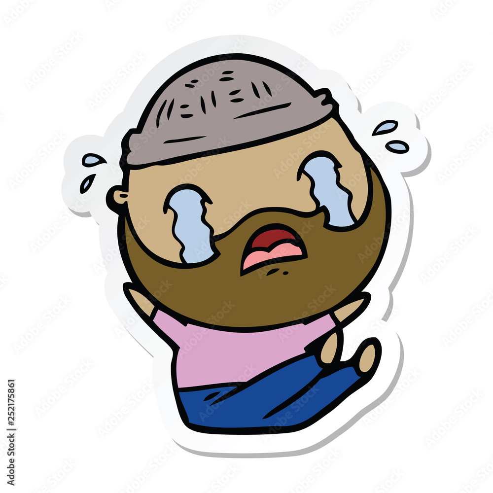 sticker of a cartoon bearded man crying sticker of a cartoon bearded man crying