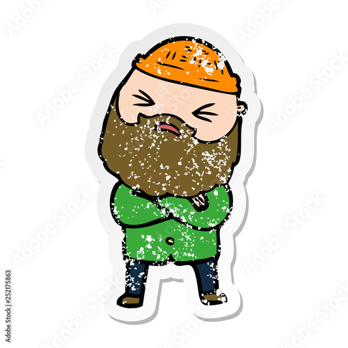 distressed sticker of a cartoon man with beard