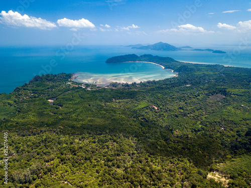 Aerial view of beautiful white sand beach and snorkel point at Koh (Island) Phayam in Andaman sea Ranong, Thailand (Photo from Drone)