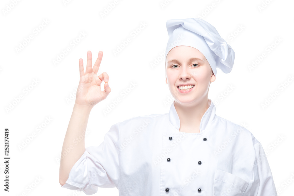 chef gesticulating on white background, all ok gesture in isolation chef gesticulating on white background, all ok gesture in isolation