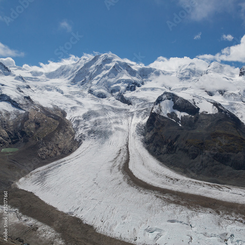 snowcapped Lisskamm, Castor and Pollux mountain summits, glacier photo