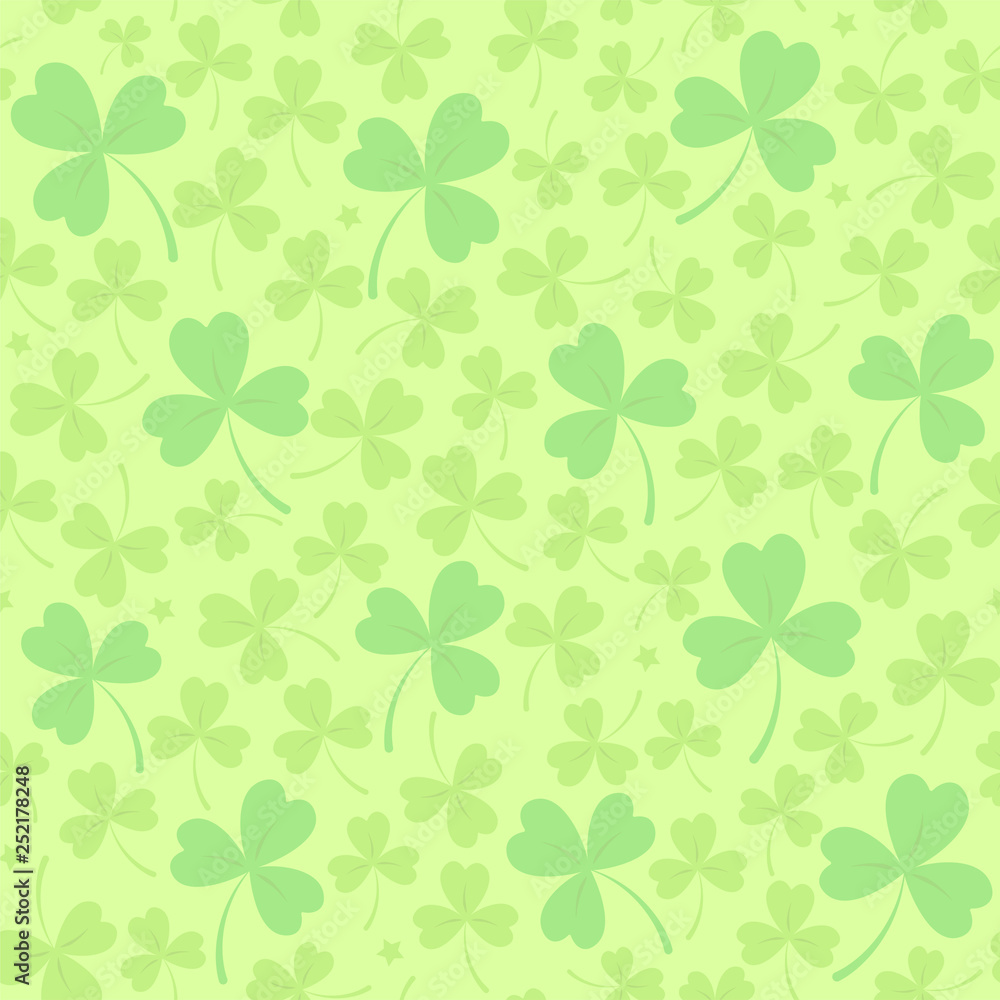 Saint Patrick's day seamless background in light green with cloverleafs and  stars. Shamrock irish background. For web, textile, wrapping paper,  wallpaper, banner, card. Vector illustration. Stock Vector | Adobe Stock