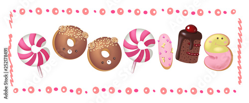 Hand drawn type that says Cookies in the shape of delicious and colorful cookies on a flyer, brochure, poster template layout.