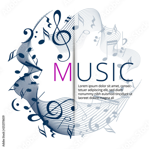 Set of abstract banners with colored music key and notes. Banner template for music festive and party.