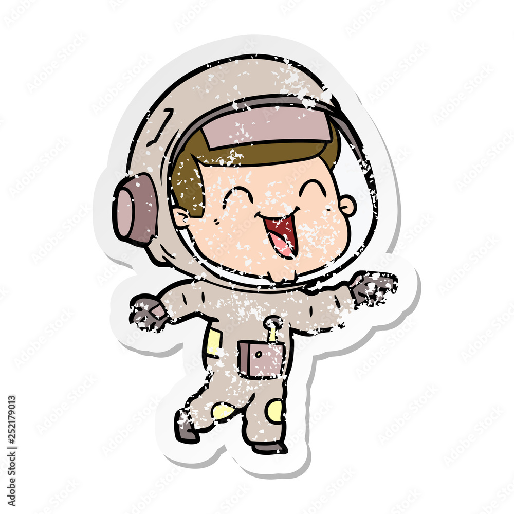 distressed sticker of a happy cartoon astronaut distressed sticker of a happy cartoon astronaut