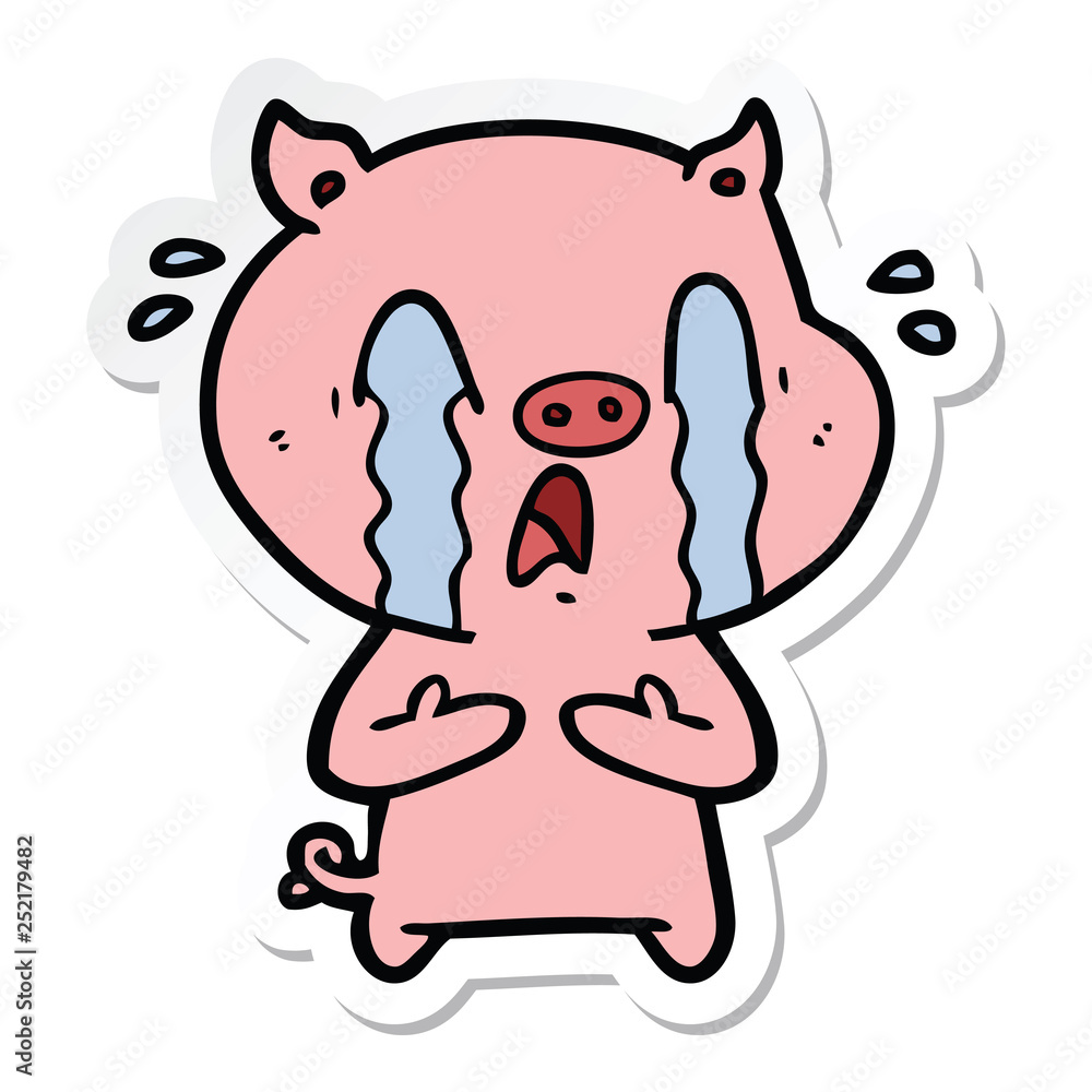 sticker of a crying pig cartoon sticker of a crying pig cartoon