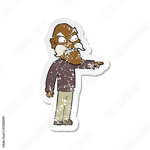 retro distressed sticker of a cartoon furious old man