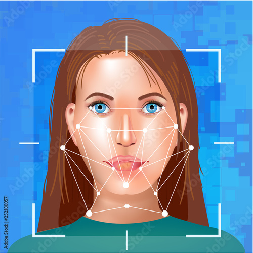 Facial Recognition System concept. Face ID. Face Recognition. 3D scanning.