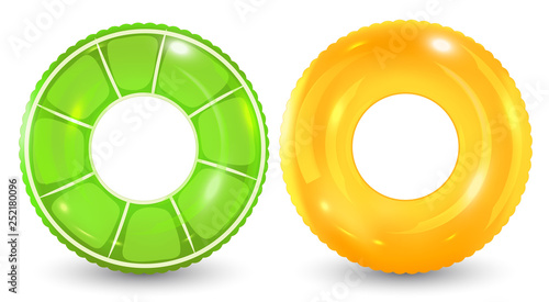 Group of colorful pool ring isolated on white background.