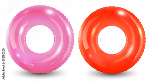 Group of colorful pool ring isolated on white background.