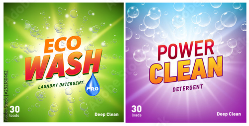 detergent packaging concept design showing eco friendly cleaning and washing. Detergent package with eco logo.