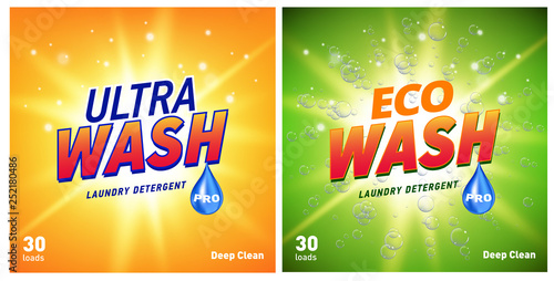 detergent packaging concept design showing eco friendly cleaning and washing. Detergent package with eco logo.