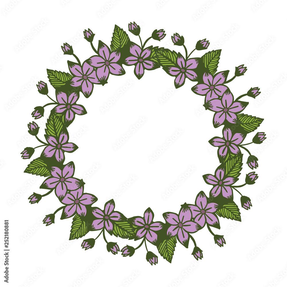 Fototapeta premium Vector illustration purple flower frame decoration hand drawn