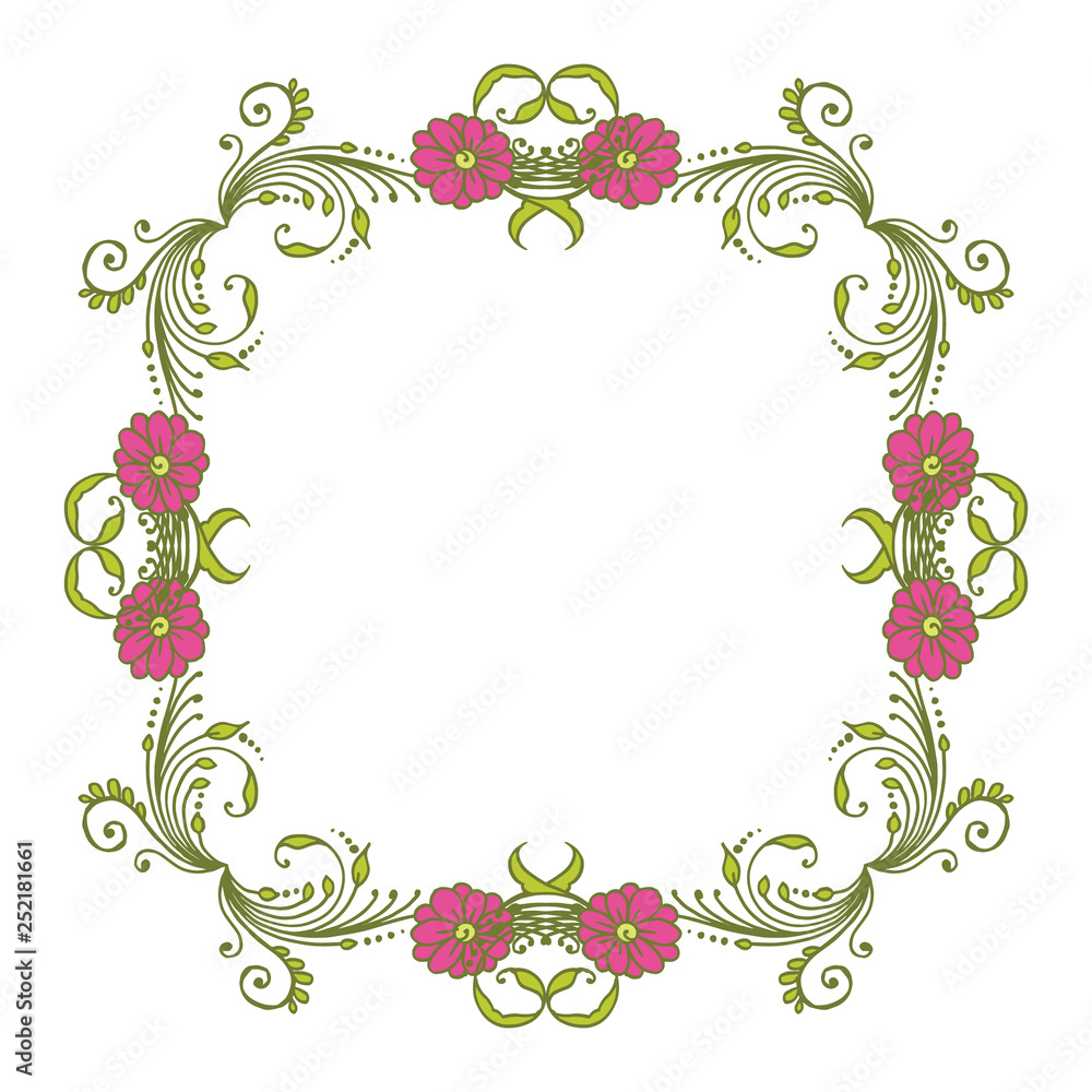 Vector illustration design frame pink flowers that have green leaves hand drawn